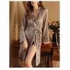 Women's Satin Robe V-Neck Kimono Bathrobe Loungewear Faux Silk Sleepwear for Home & Spa