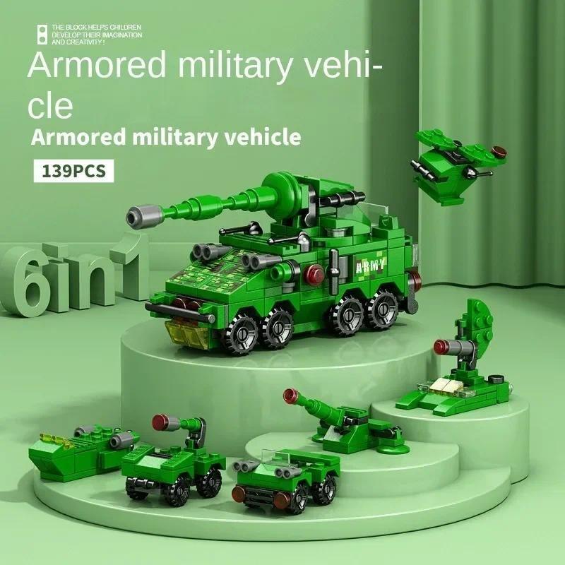 6 IN 1 City Engineering Car Police Truck Mech Dinosaur Building Blocks Tank Helicopter Bricks Fire Fighting Set Toys for Children