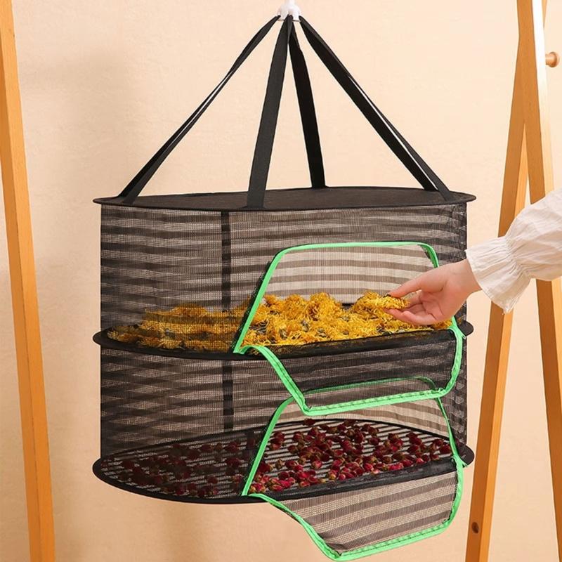 Breathable Mesh Hanging Drying Rack Vegetable Dryer with Rotating Hook Plant Hanging Net for Indoor and Outdoor Use