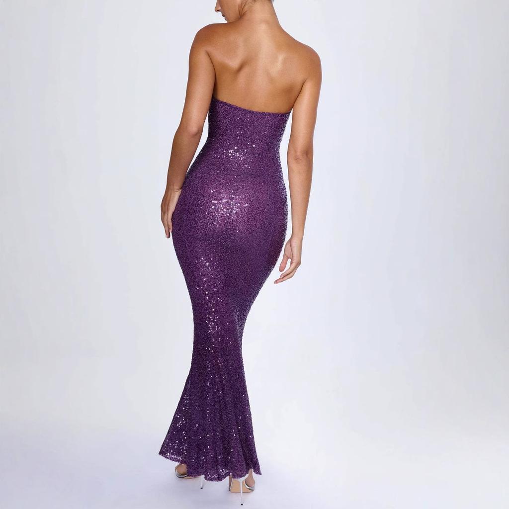 Women's new summer tube top sequins sexy slim evening dress dress halter dress women