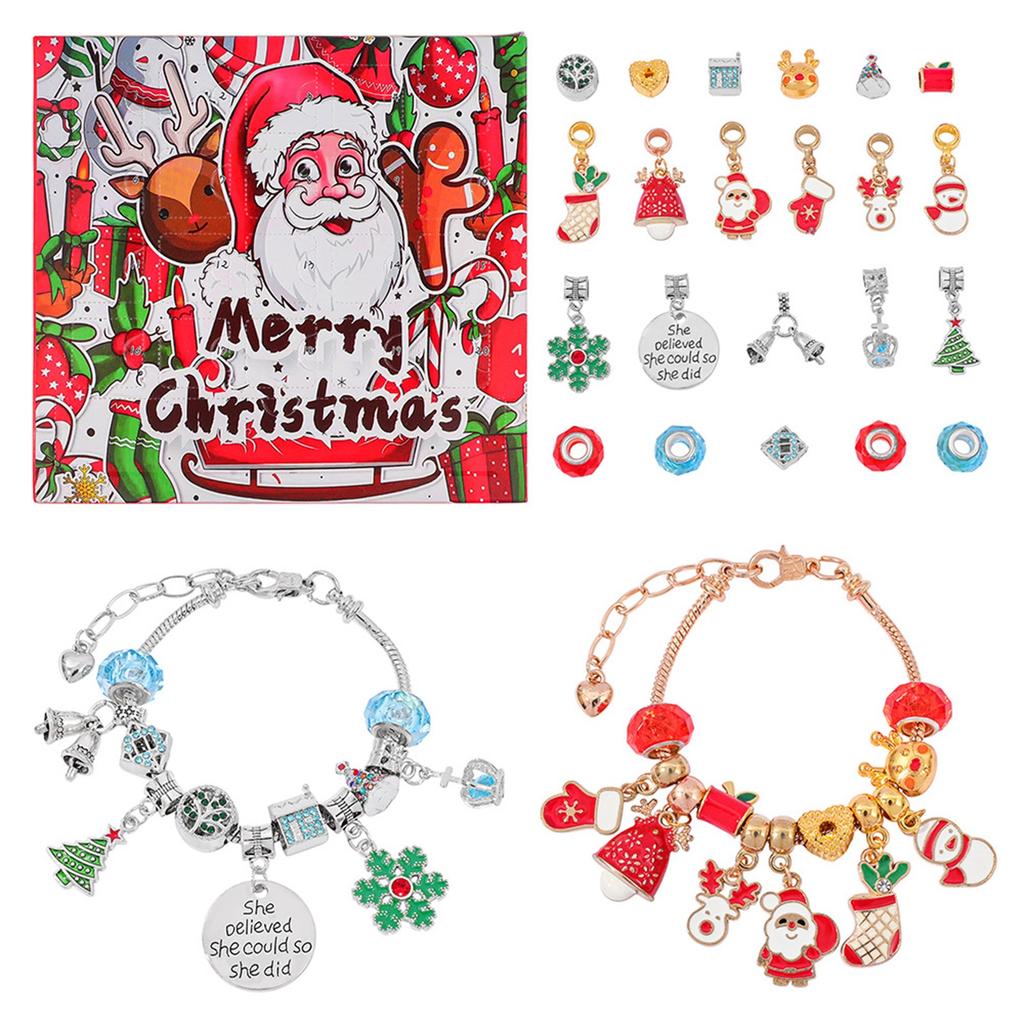 Christmas Countdown 24-hole Calendar Advent Surprise Jewelry Blind Boxs Christmas DIY Creative Combination Christmas Bracelet