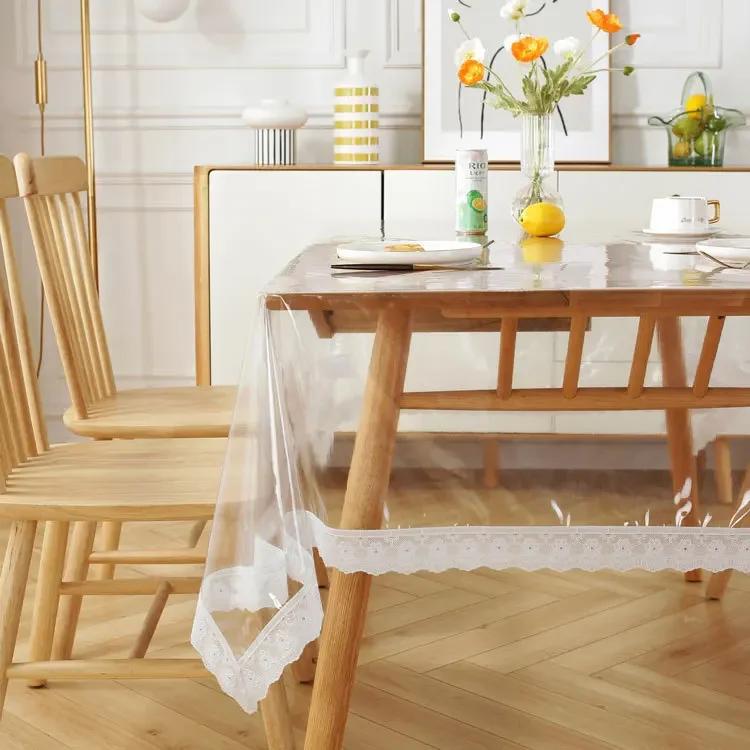 Transparent Waterproof PVC Plastic Tablecloth Soft Glass Table Cloth Rectangular Lace Decor Tea Table Dust Cover Wedding Party