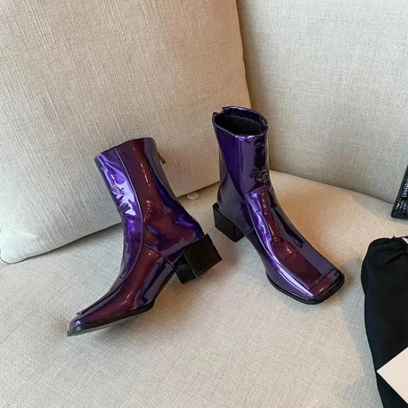 Jaro podzim dámské kotníkové boty hranatá hlava nízký podpatek platforma dámské boty chelsea zima zapatos mujer krátké boty vysoké podpatky