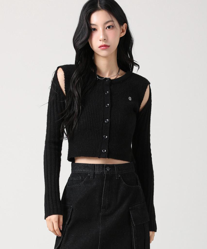 AVANDRESS Irene Shoulder Cutting Round Knit Charcoal