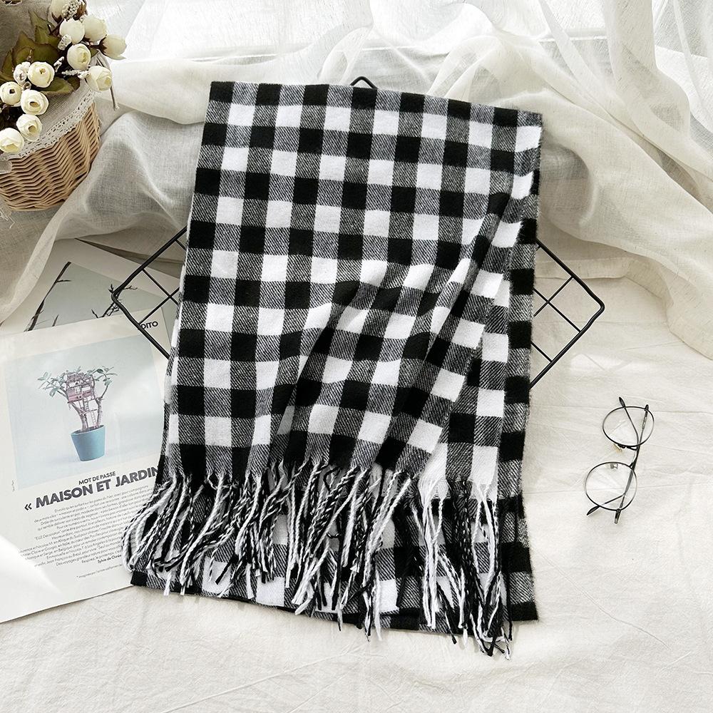 Scarf Autumn and Winter Imitation Cashmere Houndstooth Shawl for Women Trendy and Versatile Warm Long Tassel Scarf