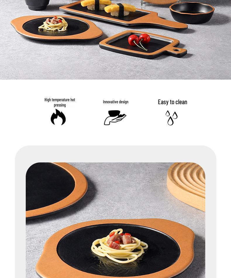 Creative Melamine Plate with Handle - Japanese Imitation Porcelain for Pizza, Steak, and Barbecue