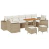 Ensemble de canapé de jardin 10 pièces avec coussins beige en poly rotin acacia, Ensemble de salle à manger de jardin 3 3363941