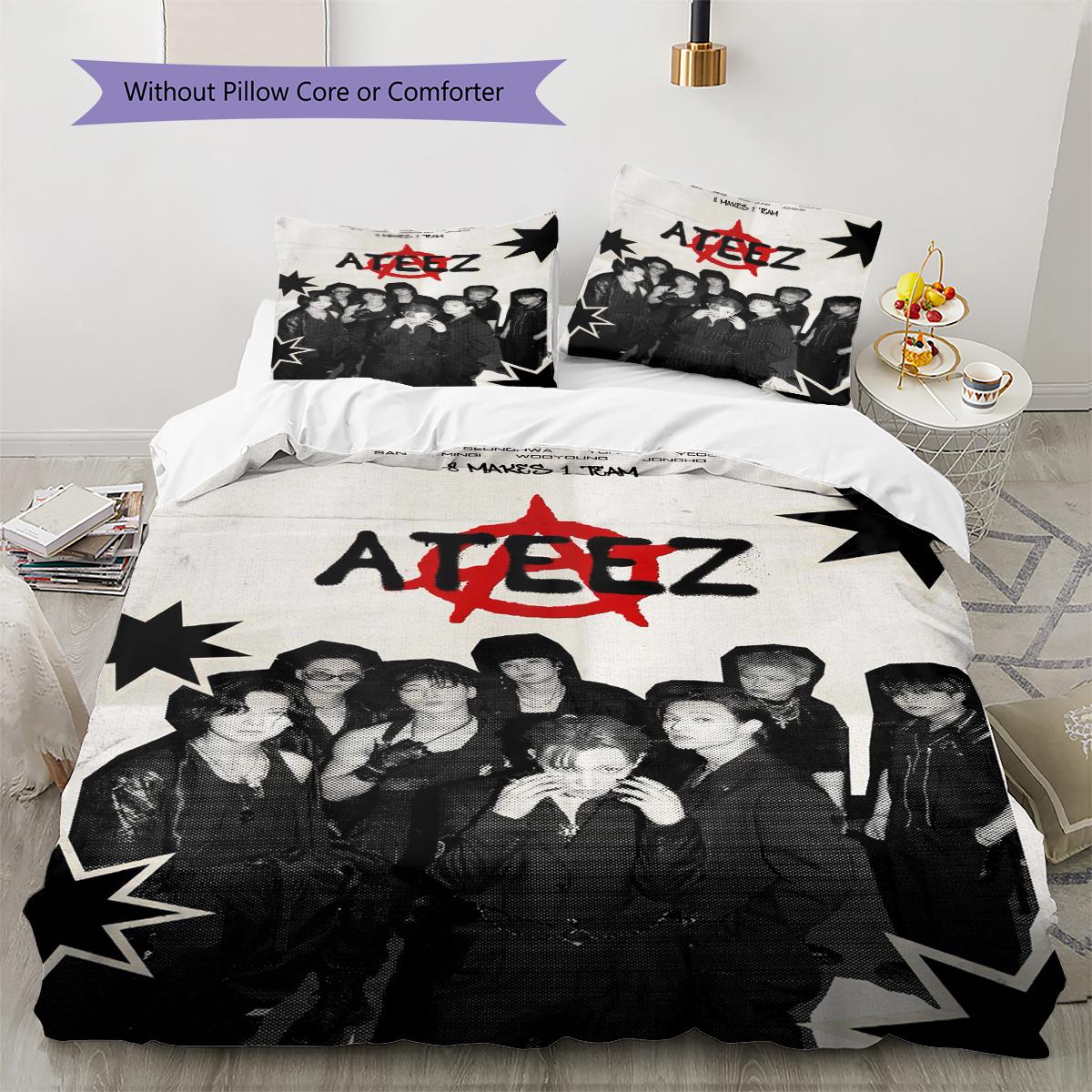 ATEEZ Muster Bettwäsche Bettdecke Set Bettbezug Kissenbezug Heimdekoration Geschenk (1 Bettbezug + 2 Kissenbezüge, ohne Füllung) 135x200cm