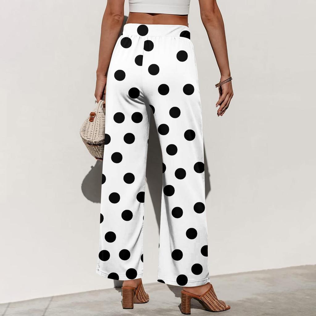 Damen Sommer Locker Weites Bein Hose Elastischer Bund Knopfleiste Vorne Mit Taschen Polka Dot Farbverlauf Druck Lässige Hose