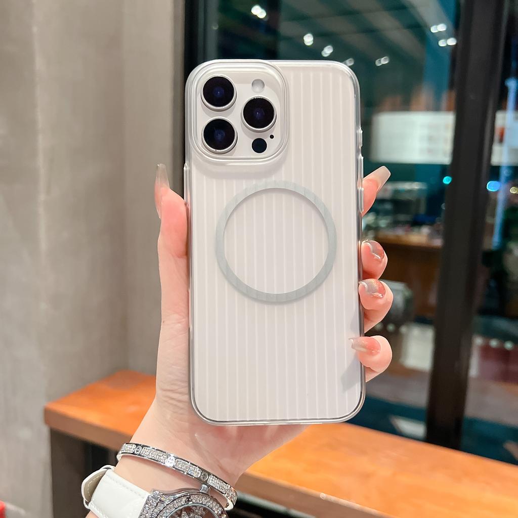 Applicable To Apple 17proMax Corrugated Magnetic Suction Phone Case IPhone 16 Matte Two Color PC Anti Fall 15 Protective Case