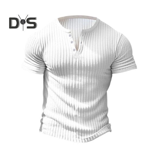 Мужская летняя футболка с короткими рукавами приталенная тонкая однотонная эластичная на пуговицах пуловер с v-образным вырезом спортивный топ для фитнеса M белый 1578₽