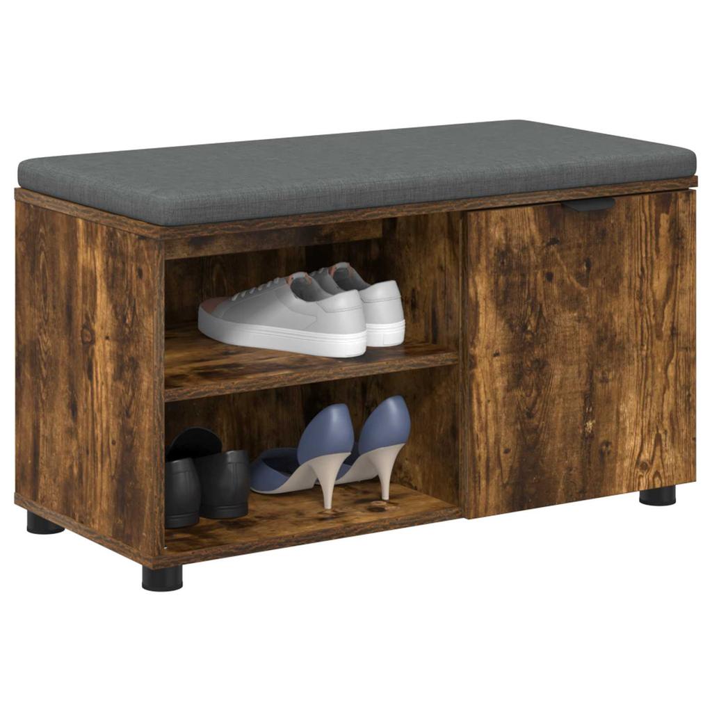 Hall Bench with Cushion and Shelf Smoked Oak 80 x 38 x 46 cm