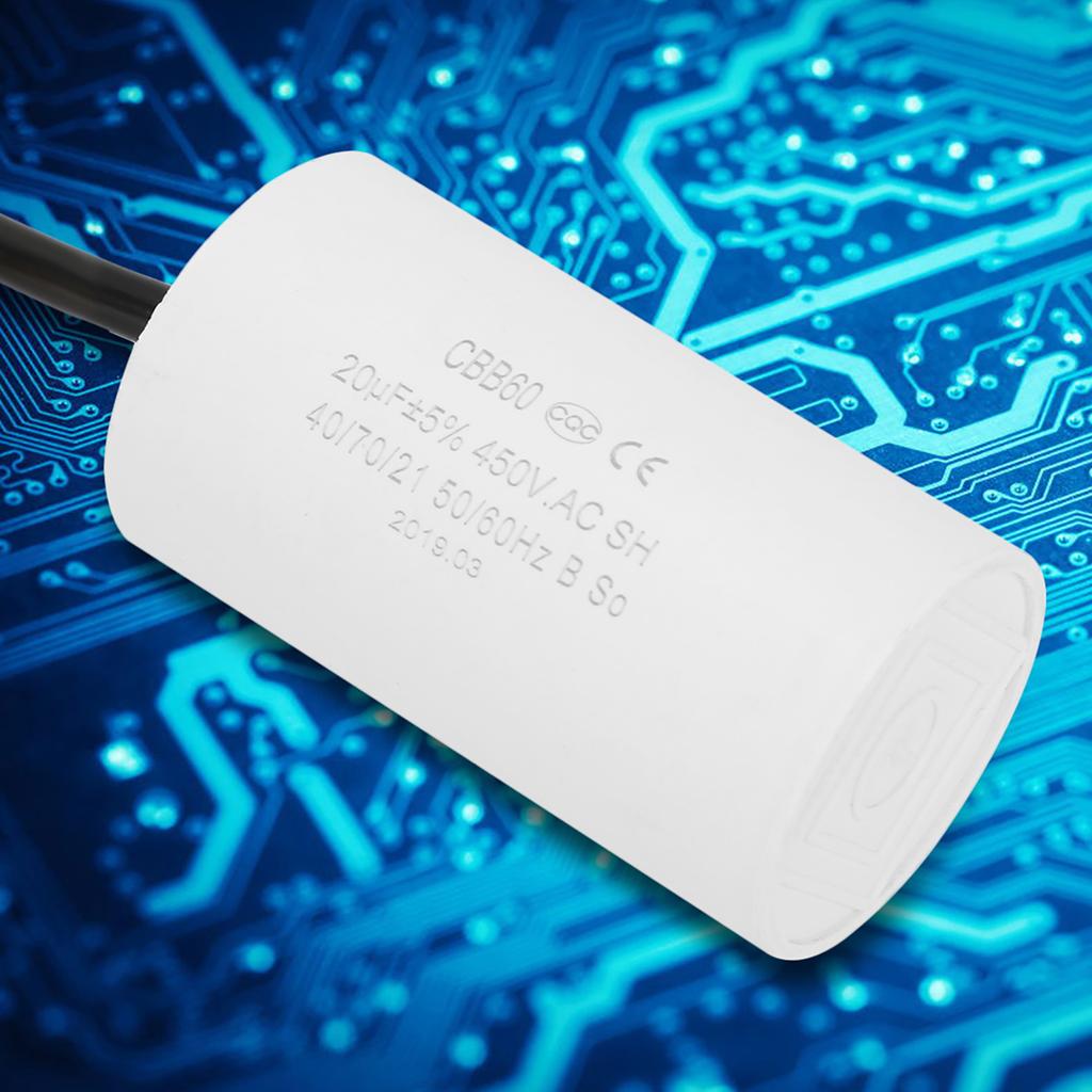 CBB60 Kondensator rozruchowy silnika 450V 20uF Mikrofarad Kondensator z przewodem
