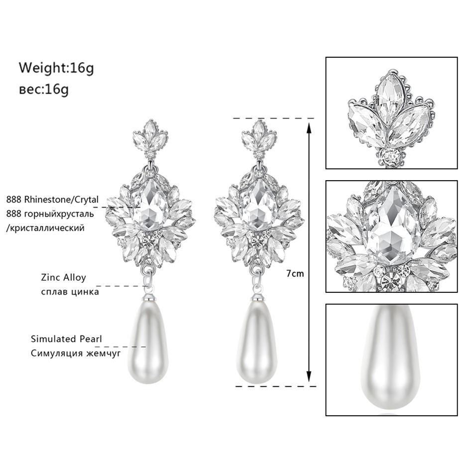 Elegant Simulated Pearl Bridal Drop Earrings For Women Flower Crystal Hanging Brincos Wedding Jewelry Meh1022