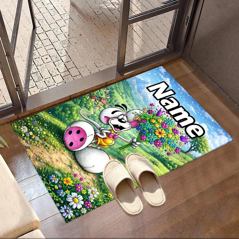Custom Name Personalized Diddl Print Carpet, Versatile Home Decor Rug, for Playroom, Apartment, Balcony, Entryway, Hallway Gift