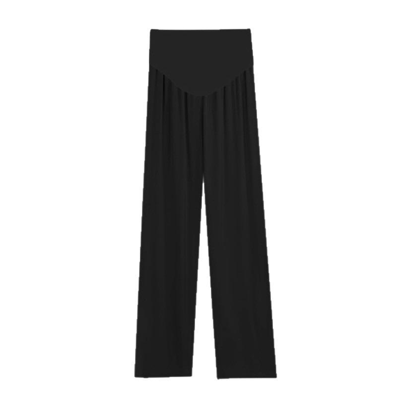 Maternity pants summer thin outer wear ice silk casual wide-leg pants do not restrain the stomach adjustable large size fat mm summer wear