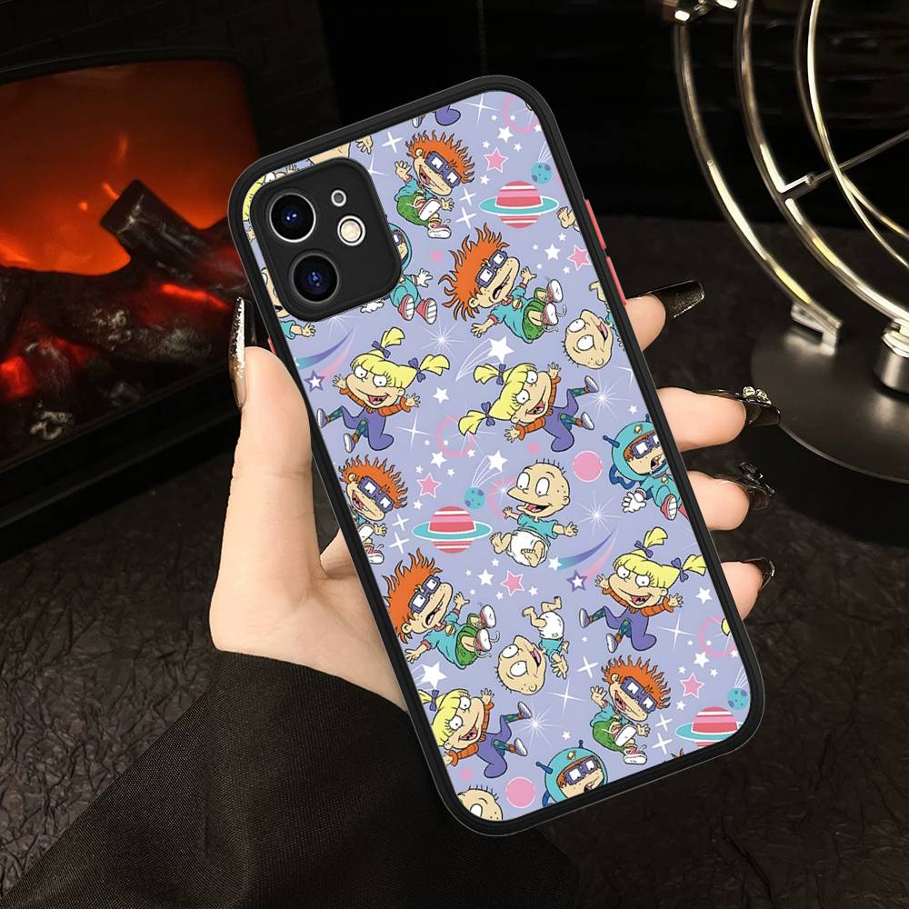 Cartoon Funny R-Rugrats For IPhone 16 15 14 13 12 11 Pro Max X XS MAX Plus Translucent Black Phone Cover