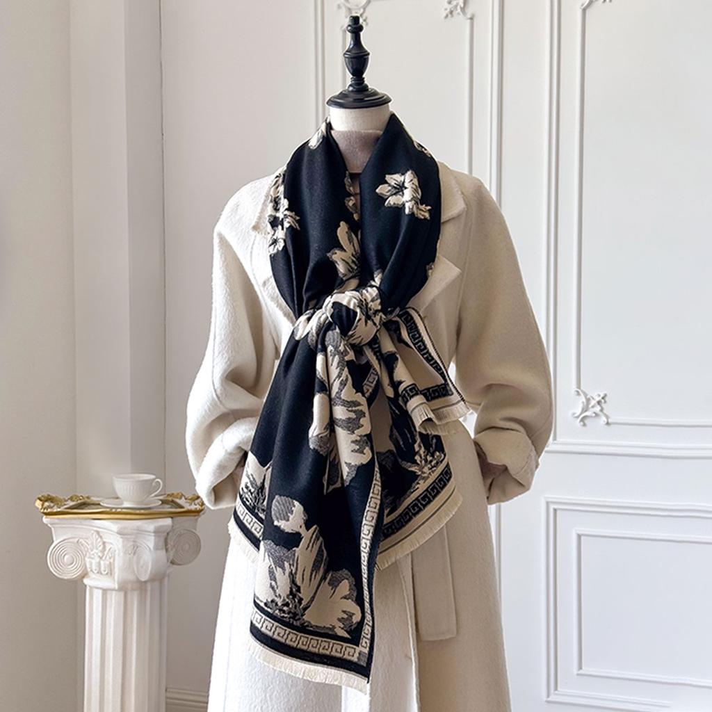 New Women Winter Warm Floral Pashmina Scarf Luxury Faux Cashmere Wraps Thick Shawl Blanket Bufanda Foulard Poncho