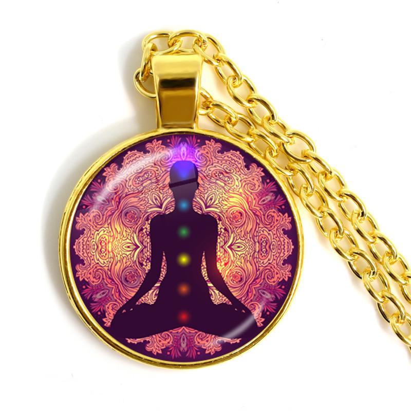 Seven Chakra Reiki Healing Necklace, Buddha Image Yoga Meditation Pendant, Spiritual Hope Jewelry Chain, Personalized Necklace, Gift