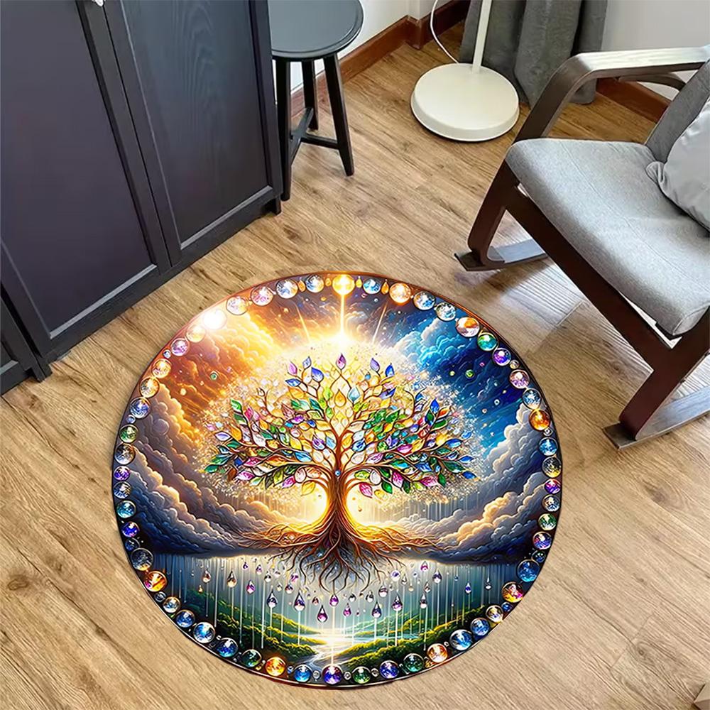 

1pc Tree of Life Rug Home Carpet Non-Slip Office Decor Gift Living Room Bedroom Diameter 60cm