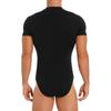 Men Crew Neck Short Sleeve Leotard Undershirt Press Button Crotch Bodysuit Casual Solid Color Skinny Jumpsuit for Daily Wear Layering