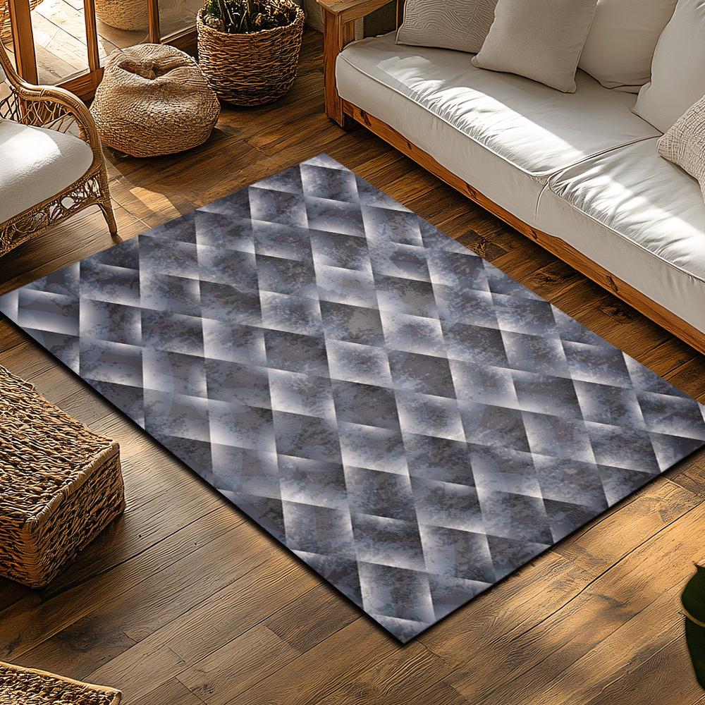 Tuniu Geometrischer Grau-Blauer Shag-Teppich Rutschfeste Bodenmatte für Wohnzimmer Schlafzimmer