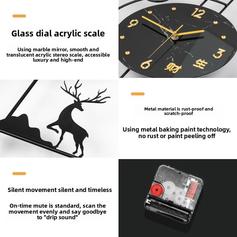 Modern Luxury Swinging Wall Clock Double Deer Motif, Silent Design, High-End Living Room Decor, Minimalist Dining Room Clock