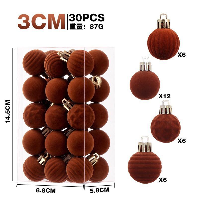 3cm Flocked Christmas Balls 30pcs Set Xmas Tree Hanging Ornaments Luxury Decorations