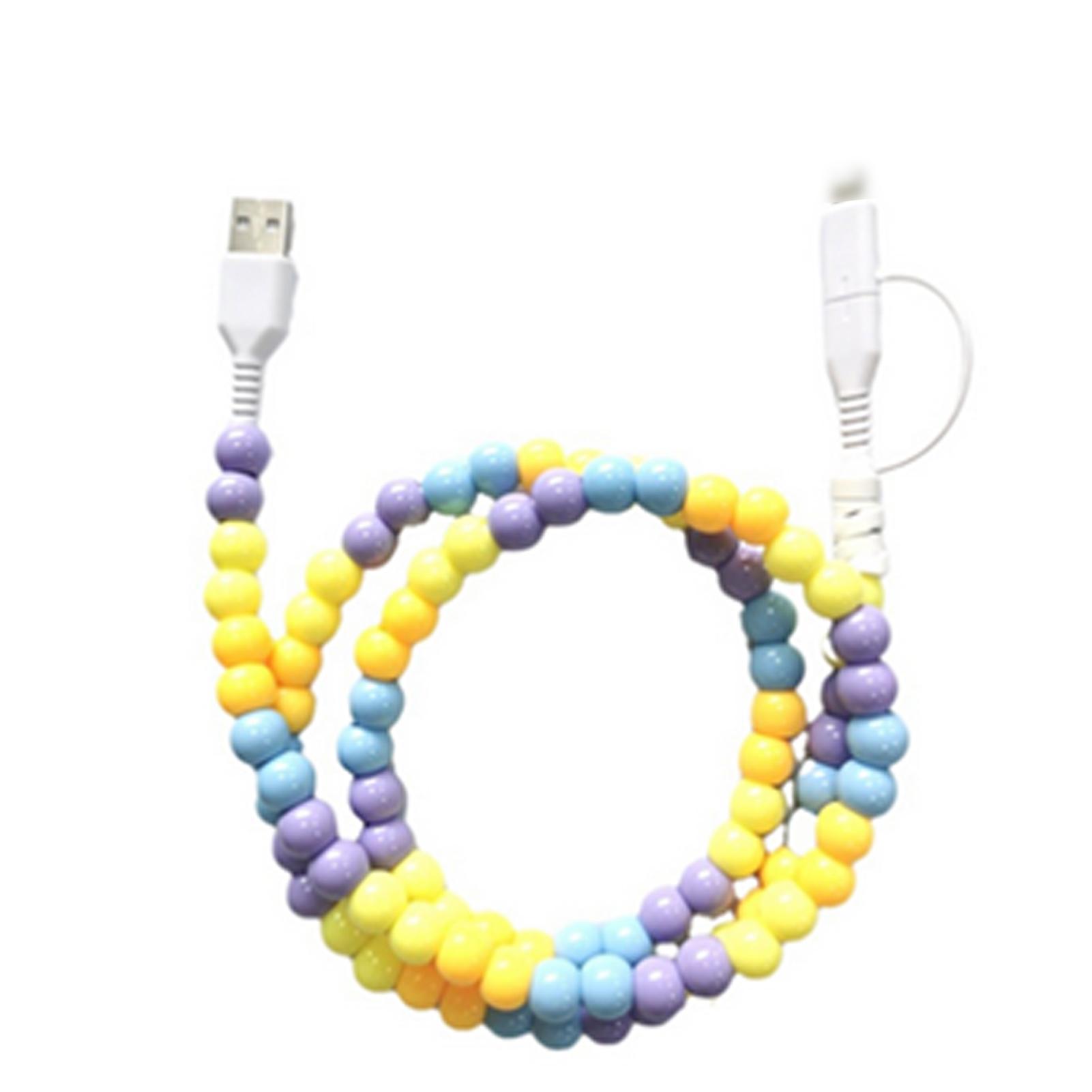 

Creative Portable Beaded 2-in-1 Data Cable, USB C Cable 2 In 1 Multi Charging Cable Handmade Colorful Pearl Fast Charging Cord