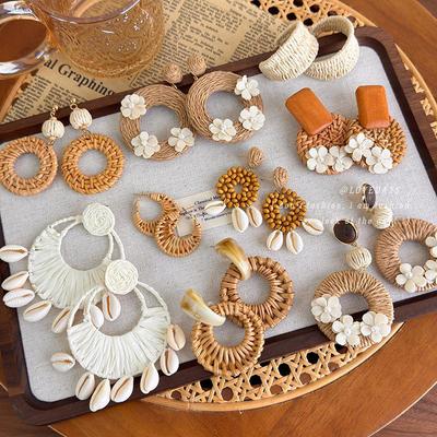 Boho Ręcznie Robione Plecione Kolczyki ze Słomy - Klimat Nadmorski