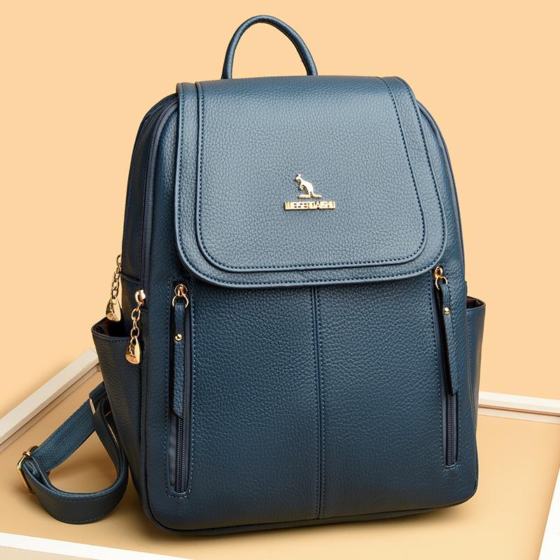 Myk Ryggsekk i Skinn Dame Ryggsekk med Stor Kapasitet Student Skolesekk