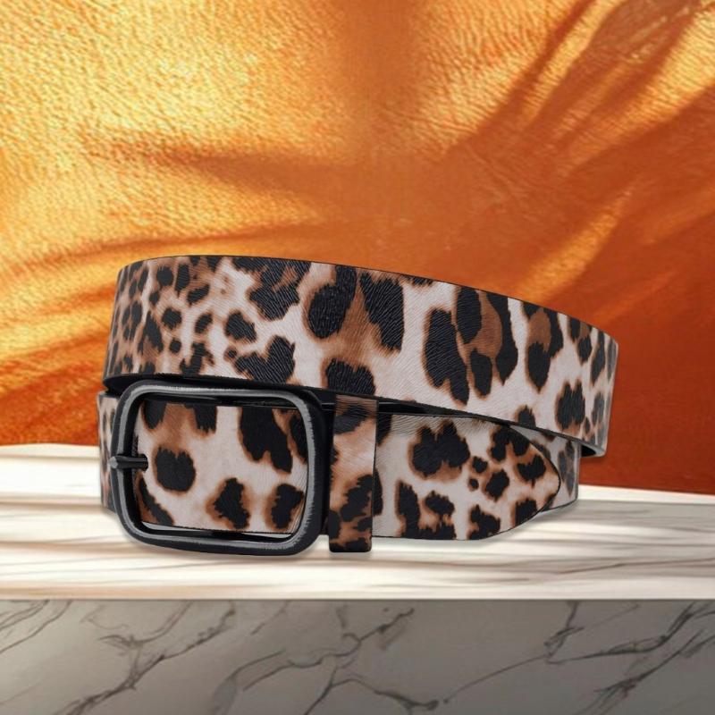 Cintura in Pelle con Stampa Leopardo Regolabile per Donna Uomo Popolare Western Cintura in PU Fibbia ad Ardiglione Cintura per Uso Quotidiano e Festa