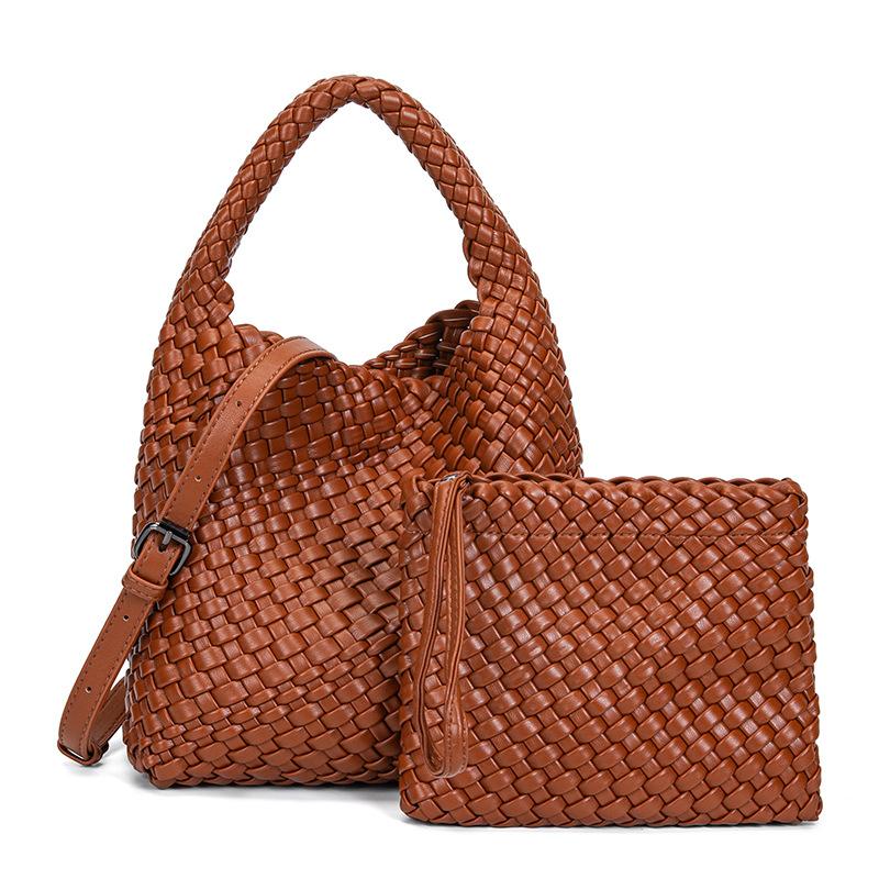 Hand-woven Women's Bag Summer Solid Color Portable 2 Set Casual Retro Shoulder Messenger Bag
