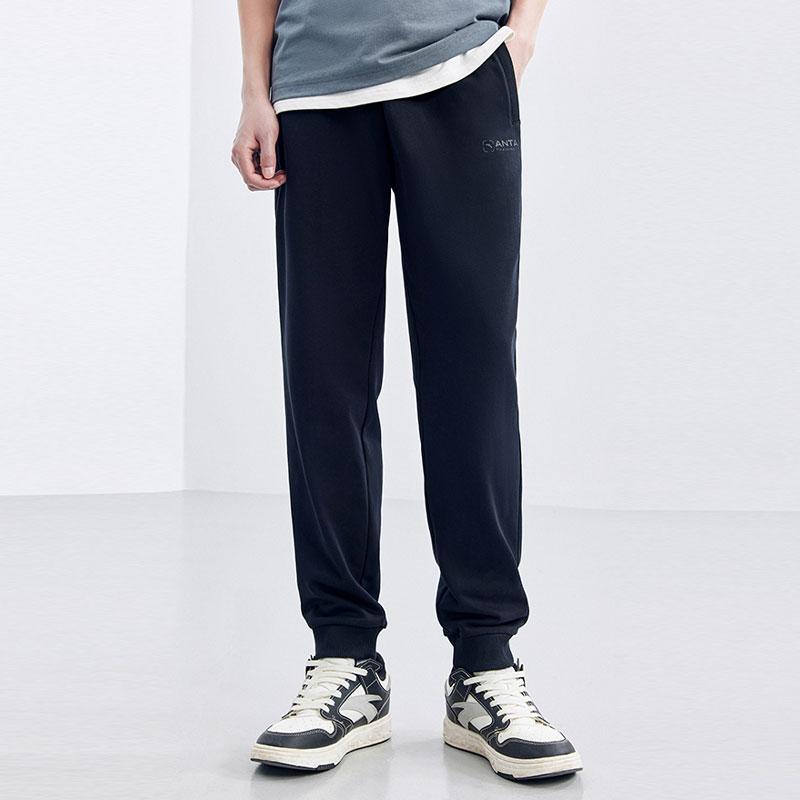 Anta Training Series Solid Color Elastic Waist Tapered Knit Sports Pants Men Pants Black 952357303-1