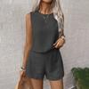 Women's Summer Solid Colour Vest Sleeveless Top Shorts Set