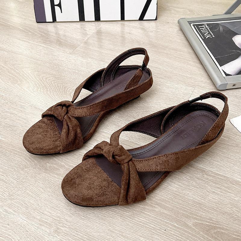 Simple open-toed women 2025 summer new Roman sandals public design round head retro small cross with wedge heel sandals