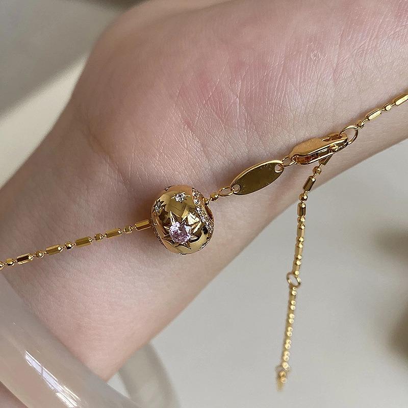 Classic Glossy Round Bead inlay Diamond Star Necklace silver  Inspired Sparkling Pendant Clavicle Chain Wedding  Gift