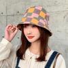 Niche Plaid Color Matching Bucket Hat Women's Four-season Pure Cotton Breathable Versatile Sunscreen Sunshade Sunscreen Basin Hat