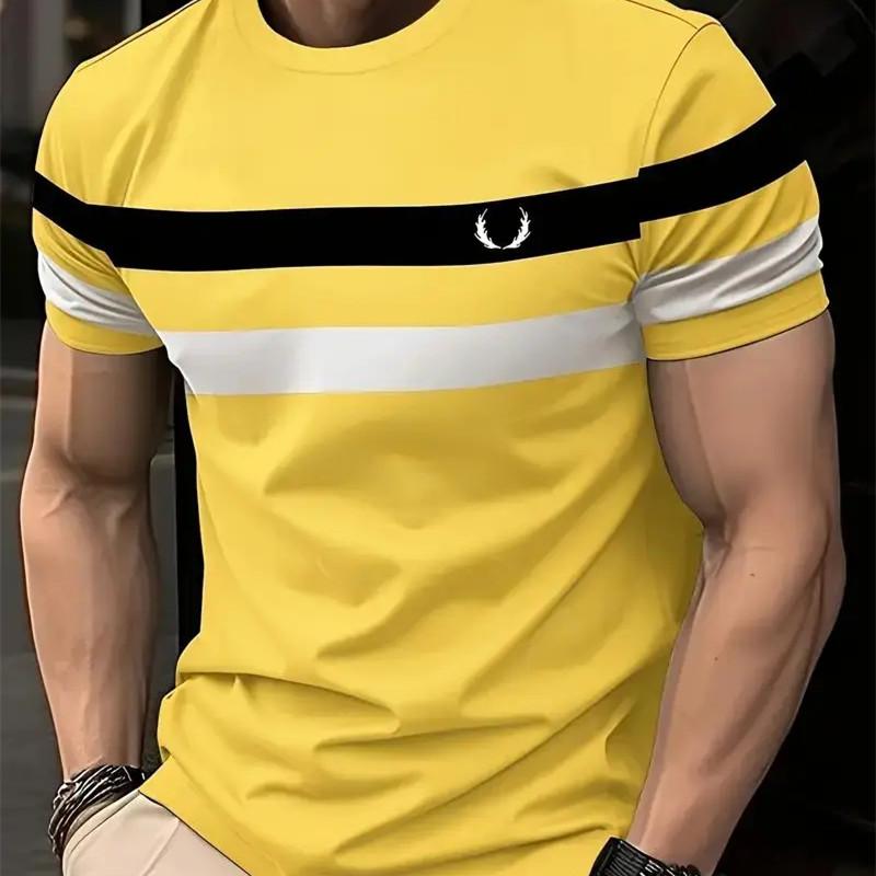 Men's T-Shirt Fashion Streetwear Summer Short Sleeve Stripe Print Male T-Shirts Male Oversized Clothing Casual Crew Neck Tops