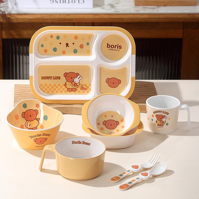 Miffy Rabbit & Bear Children's Melamine Cartoon Food Bowl & Plate Set