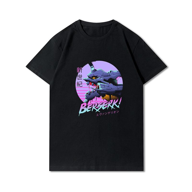 Pánská trička s potiskem Evangelion nadměrných velikostí Bavlněné topy Letní Anime Neformální Černá trička