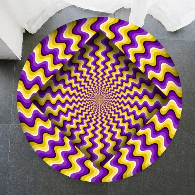 Crystal Velvet Psychedelic Round Rug,Black  White Geometric Illusion Print Non Slip Floor Mat for Living Room,Coffee Table,Decor