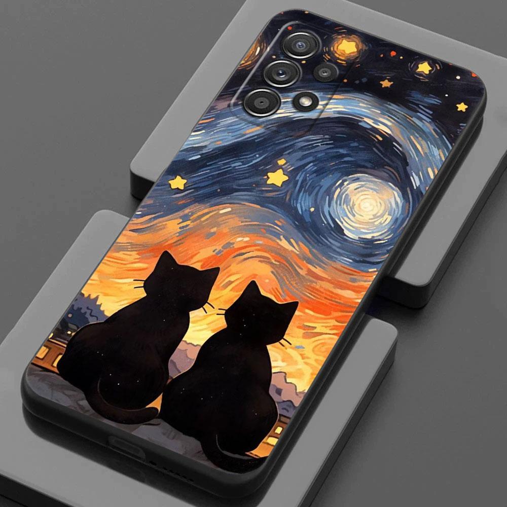 Cat Van Gogh Starry Sky For Samsung Galaxy A55 Case A54 A52S A53 5G A51 A34 A35 A33 A32 A50 A72 A71 A30 A7 2018 Cases Soft Cover