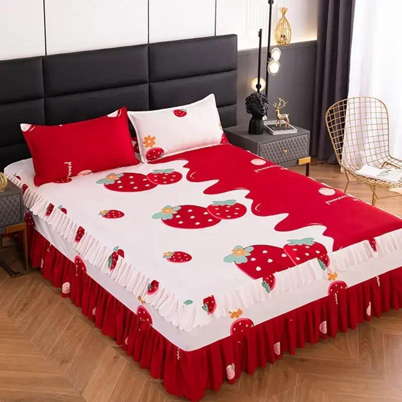 1Pcs Bed Sheet Lace Skirt Elastic Fitted Double Bedspread With Pillowcases Mattress Cover Bedding Set Elastic King Size Bedsheet