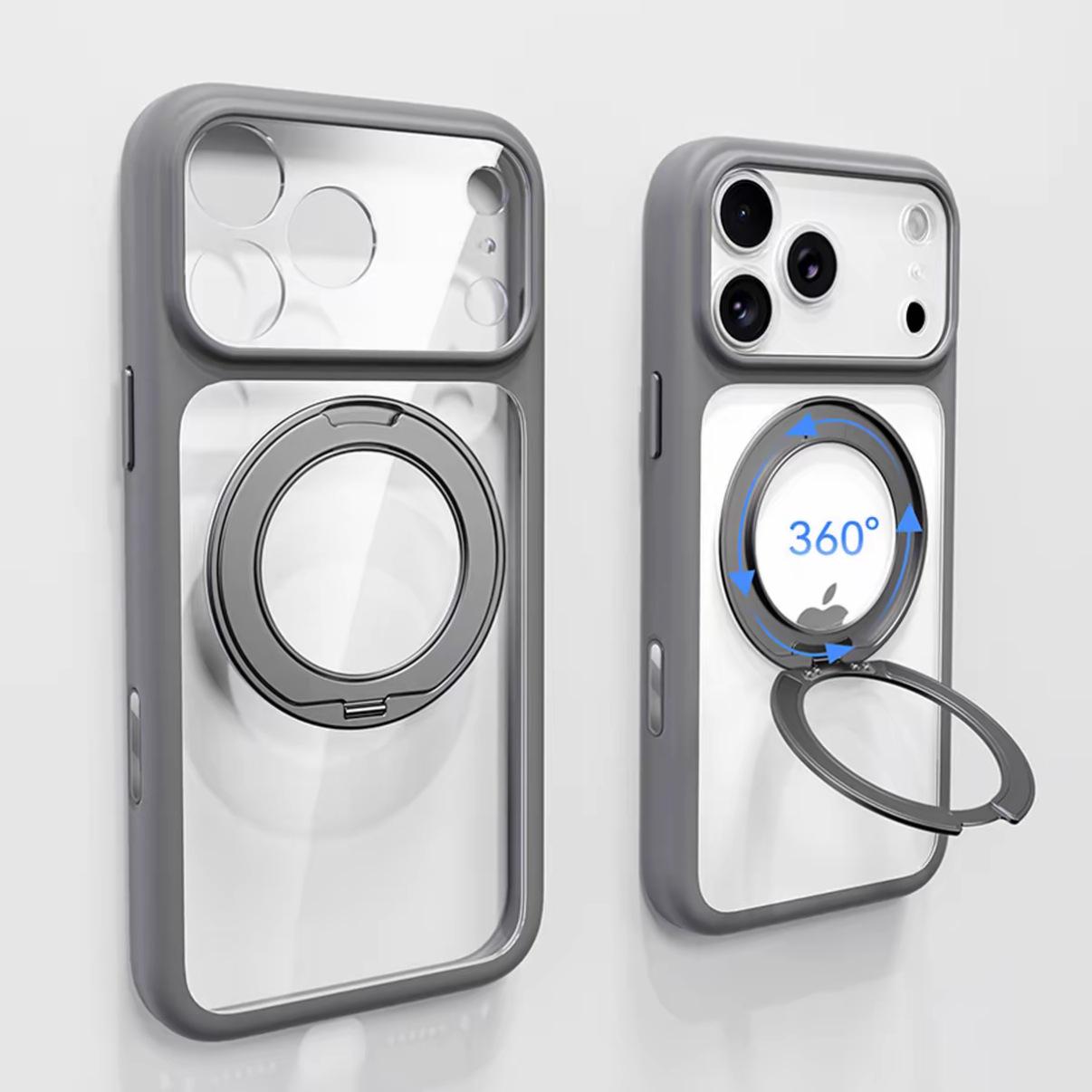 iPhone 17 Pro Max Transparent 360° Magnetic Stand Case with Full Lens Protection iPhone 17 Pro серый