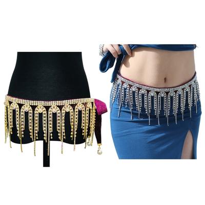 Crystal Studded Gold Silver Belly Dance Belt Adjustable Body Jewelry Tassels Body Jewelry