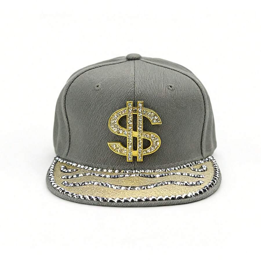 Hip Hop Snapback Cap With Rhinestone Dollar Sign Embellishment Unisex Streetwear Hat