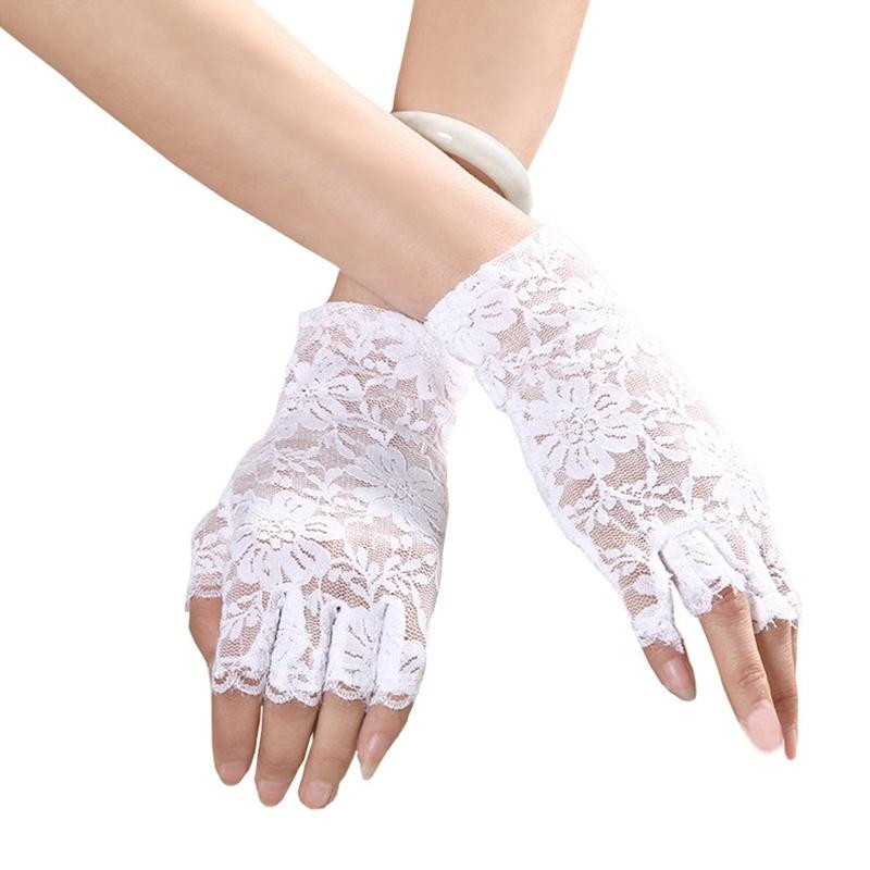 

Women Bride Short Gloves Nightclub Hollow Out Fishnet Gloves Dancing Party Fingerless Gloves Floral Mesh Mitten 1