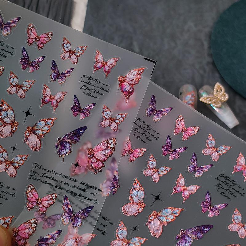 5D Embossed Butterfly Sticker Nail Art Stickers Realistic Relief Blossom Nail Art Decal Rainbow Butterfly Wing Nail Sticker