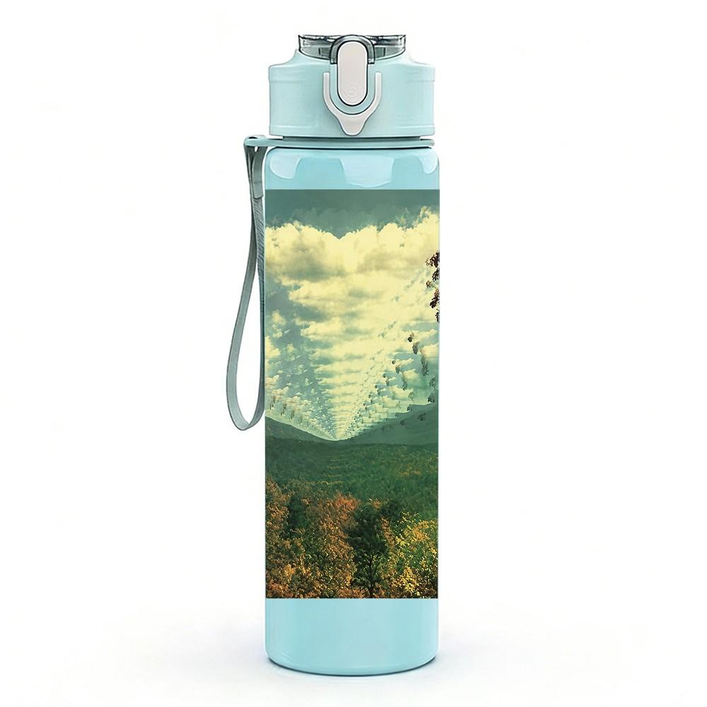 1PC Mountain Landscape 750ml sports water bottle leakproof straw lid outdoor office home
